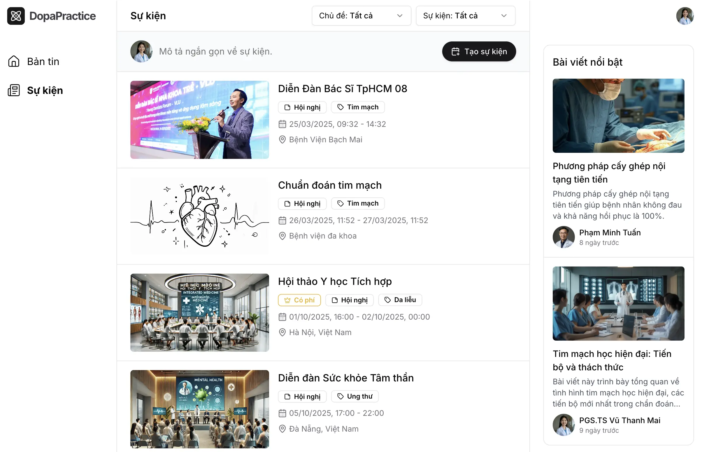 Dopapractice events screenshot